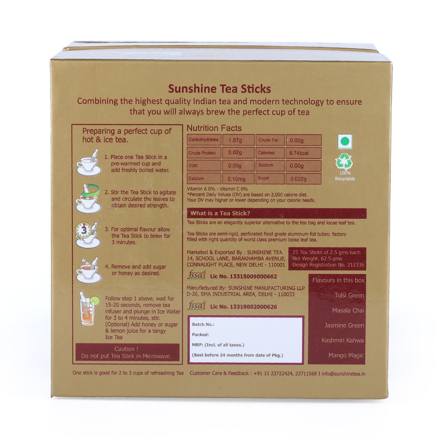 GOLDEN GIFT BOX OF 25 TEA STICKS (GOLDEN & MARROON)