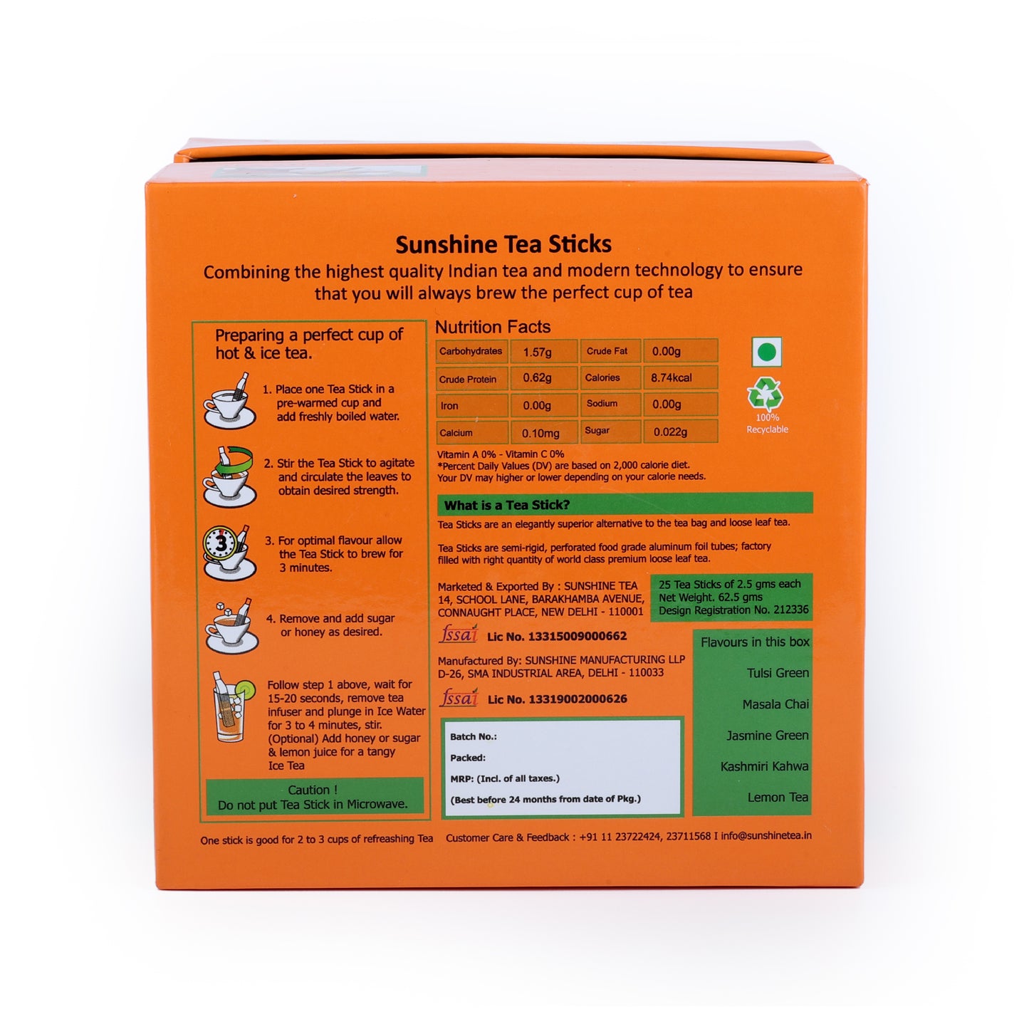 SAFFRON GIFT BOX OF 25 TEA STICKS (SAFFRON & LIGHT GREEN)