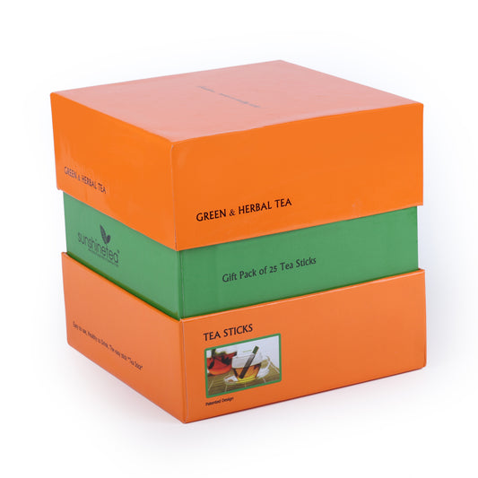SAFFRON GIFT BOX OF 25 TEA STICKS (SAFFRON & LIGHT GREEN)