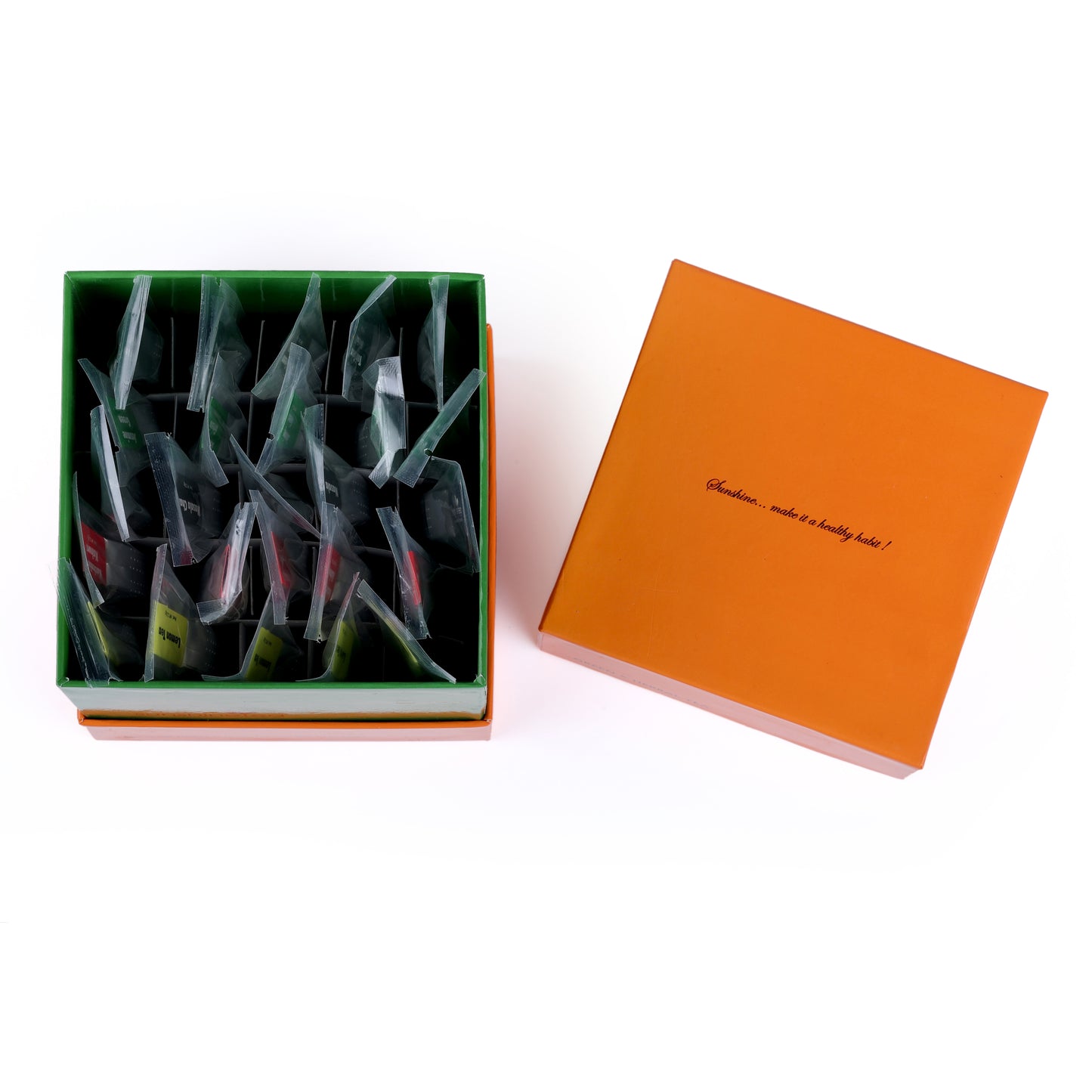 SAFFRON GIFT BOX OF 25 TEA STICKS (SAFFRON & LIGHT GREEN)