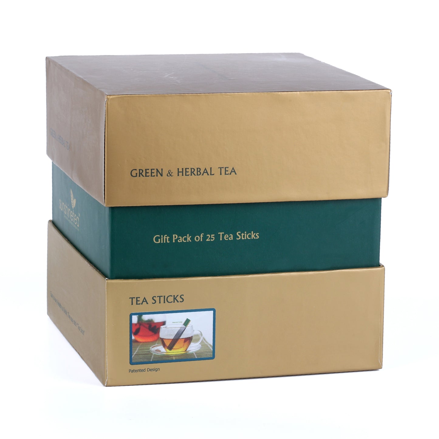 GOLDEN GIFT BOX OF 25 TEA STICKS (GOLDEN & BOTTLE GREEN)