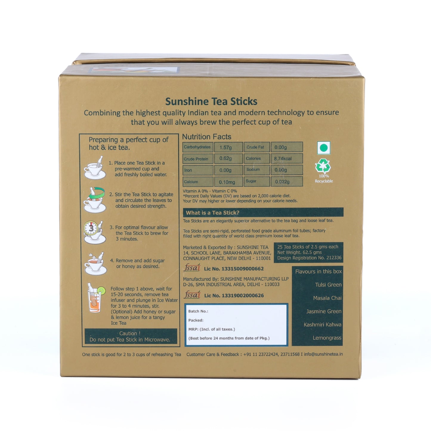 GOLDEN GIFT BOX OF 25 TEA STICKS (GOLDEN & BOTTLE GREEN)